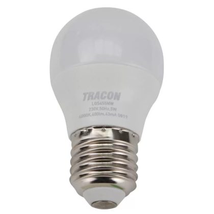 TRACON LGS455NW Gömb burájú LED fényforrás SAMSUNG chippel 230V,50Hz,5W,4000K,E27,450lm,180°,G45,SAMSUNG chip, EEI=F