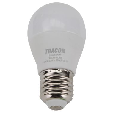 TRACON LGS458NW Gömb burájú LED fényforrás SAMSUNG chippel 230V,50Hz,8W,4000K,E27,720 lm,1