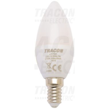 TRACON LGY7W Gyertya burájú LED fényforrás, tejüveg 230V, 50Hz, 7W, 2700K, E14, 500lm, 250°