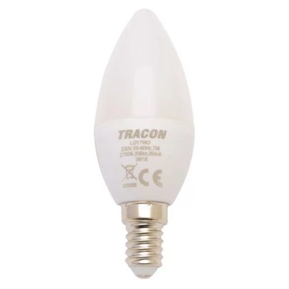   TRACON LGY7W LED light source with candle cover, milk glass 230V, 50Hz, 7W, 2700K, E14, 500lm, 250 °