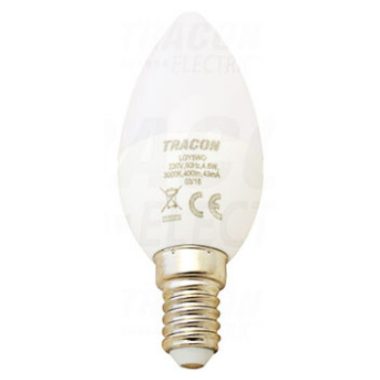 TRACON LGY8NW LED light source with candle cover, milk glass 230V, 50Hz, 8W, 4000K, E14, 570lm, 250 °
