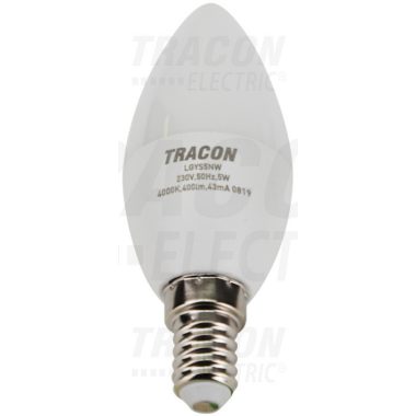 TRACON LGYS5NW Candle dipped LED light source with SAMSUNG chip 230V, 50Hz, 5W, 4000K, E14,400lm, 180 °, C37, SAMSUNG chip, EEI = A +