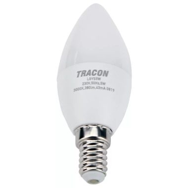TRACON LGYS5W Candlestick LED light source with SAMSUNG chip 230V, 50Hz, 5W, 3000K, E14,380lm, 180 °, C37, SAMSUNG chip, EEI = A +