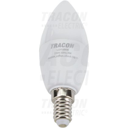   TRACON LGYS8NW Candlestick LED light source with SAMSUNG chip 230V, 50Hz, 8W, 4000K, E14,600lm, 180 °, C37, SAMSUNG chip, EEI = A +