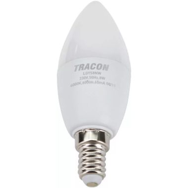TRACON LGYS8W Candlestick LED light source with SAMSUNG chip 230V, 50Hz, 8W, 3000K, E14,570lm, 180 °, C37, SAMSUNG chip, EEI = A +