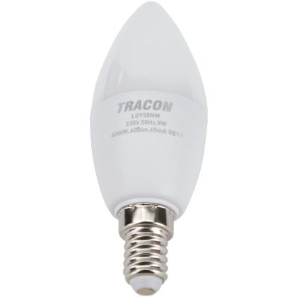   TRACON LGYS8W Candlestick LED light source with SAMSUNG chip 230V, 50Hz, 8W, 3000K, E14,570lm, 180 °, C37, SAMSUNG chip, EEI = A +