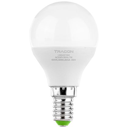 TRACON LMG457NW Gömb burájú LED fényforrás 230 V, 50 Hz, E14, 7 W, 600 lm,200°, 4000 K, EE