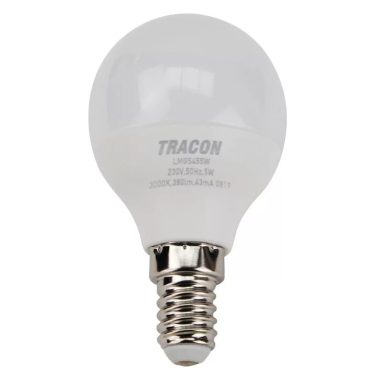 TRACON LMGS455NW Gömb burájú LED fényforrás SAMSUNG chippel 230V,50Hz,5W,4000K,E14,400 lm,180°,G45,SAMSUNG chip,EEI=A+