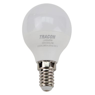 TRACON LMGS455NW Gömb burájú LED fényforrás SAMSUNG chippel 230V,50Hz,5W,4000K,E14,460 lm,180°,G45,SAMSUNG chip, EEI=F