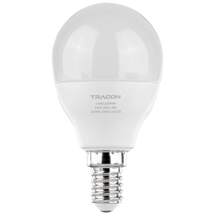 TRACON LMGS458NW Gömb burájú LED fényforrás SAMSUNG chippel 230V,50Hz,8W,4000 K,E14,720lm,