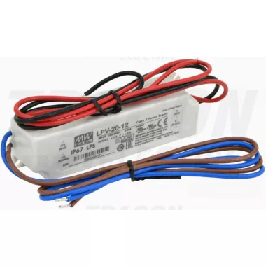 TRACON LPV-20-12 Műanyag házas LED meghajtó 90-264 VAC / 12 VDC, 20 W, 0-1,67 A, IP67