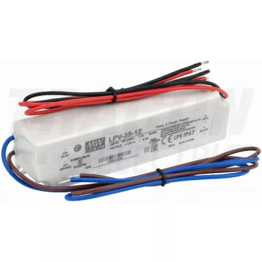 TRACON LPV-35-12 Műanyag házas LED meghajtó 90-264 VAC / 12 VDC; 35 W; 0-3 A; IP67 TRACON LPV-35-12 Műanyag házas LED meghajtó 90-264 VAC / 12 VDC; 35 W; 0-3 A; IP67