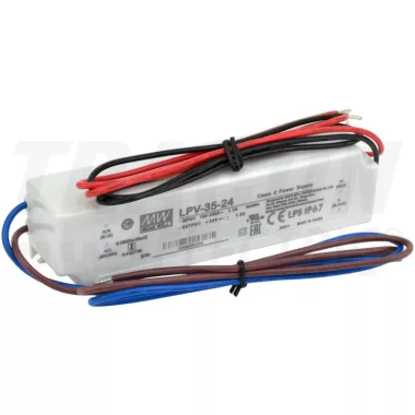 TRACON LPV-35-24 Műanyag házas LED meghajtó 90-264 VAC / 24 VDC; 35 W; 0-1,5 A; IP67 TRACON LPV-35-24 Műanyag házas LED meghajtó 90-264 VAC / 24 VDC; 35 W; 0-1,5 A; IP67