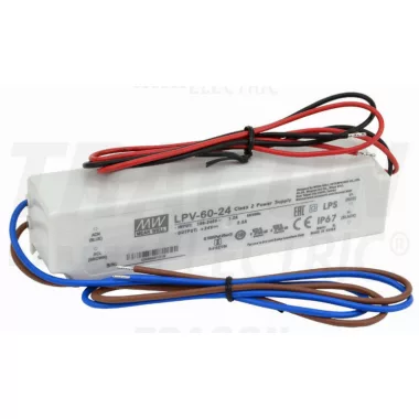 TRACON LPV-60-24 Műanyag házas LED meghajtó 90-264 VAC / 24 VDC; 60 W; 0-2,5 A; IP67 TRACON LPV-60-24 Műanyag házas LED meghajtó 90-264 VAC / 24 VDC; 60 W; 0-2,5 A; IP67