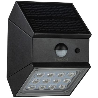   TRACON LSCB2W Napelemes LED fali világítótest mozgásérzékelővel, fekete 2 W, 4000 K, 300 lm, IP65, 3,7 V, 1,2 Ah