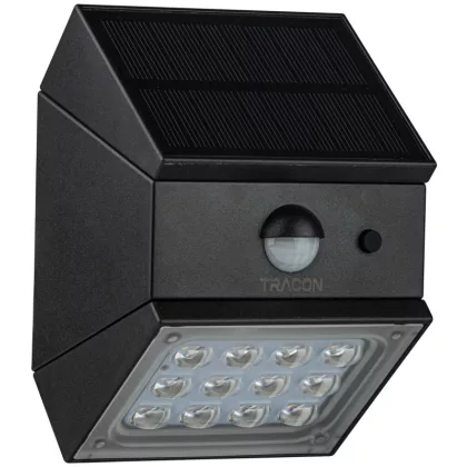   TRACON LSCB2W Napelemes LED fali világítótest mozgásérzékelővel, fekete 2 W, 4000 K, 300 lm, IP65, 3,7 V, 1,2 Ah