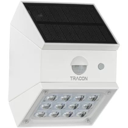   TRACON LSCW2W Napelemes LED fali világítótest mozgásérzékelővel, fehér 2 W, 4000 K, 300 lm, IP65, 3,7 V, 1,2 Ah