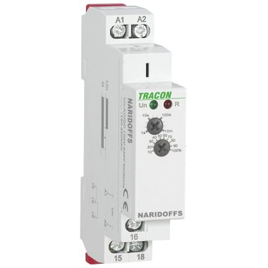 TRACON NARIDOFFS Elengedéskésleltetéses tápfeszültség vezérelt időrelé AC/DC 12-240V, 0,1s-10m, 16A/AC1, 250VAC/24VDC