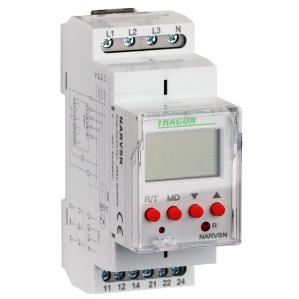   TRACON NARVSN Feszültségfigyelő relé 3 fázisra kijelzővel AC 230V L-N, U>,< 70-400V, 2CO 8AVAC (AC1)