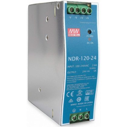   TRACON NDR-120-24 DIN sínre szerelhető tápegységszabályozható DC kimenettel 90-264 VAC / 24-28 VDC; 120 W; 0-5 A