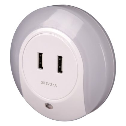 TRACON NLUSB Éjszakai fény érzékelővel 230VAC, 50Hz, 0,4W, 8lm, CDS, 2xUSB