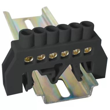 TRACON NPE-BK6-6 Szigetelt földelősín (N/PE), fekete 230/400VAC, 63A, 6×9mm, 6P, IP20