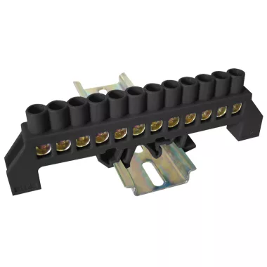 TRACON NPE-BK8-12 Szigetelt földelősín (N/PE), fekete 230/400VAC, 100A, 8×12mm, 12P, IP20