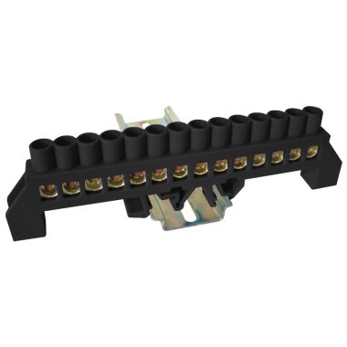 TRACON NPE-BK8-14 Szigetelt földelősín (N/PE), fekete 230/400VAC, 100A, 8×12mm, 14P, IP20