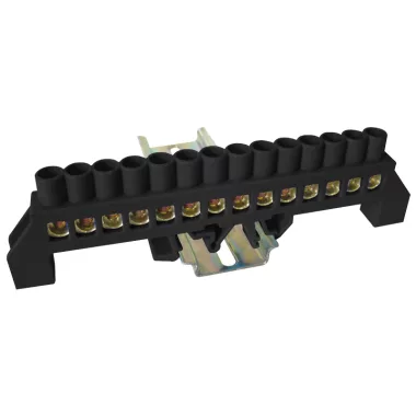 TRACON NPE-BK8-14 Szigetelt földelősín (N/PE), fekete 230/400VAC, 100A, 8×12mm, 14P, IP20