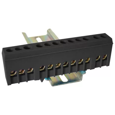 TRACON NPE-ZBK Szigetelt földelősín (N/PE), fekete 230/400VAC, 63A, 6×9mm, 12P, IP20