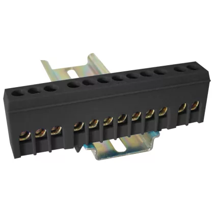   TRACON NPE-ZBK Szigetelt földelősín (N/PE), fekete 230/400VAC, 63A, 6×9mm, 12P, IP20