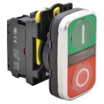TRACON NYG3-DL1 Kettős világító BE-KI nyomógomb, I-O, zöld+piros 1×NO+1×NC, 5A/230V AC-15,