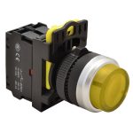 TRACON NYG3-HLY Világító nyomógomb, kiálló, sárga 1×NO, 5A/230V AC-15, IP65, LED 230V AC/D