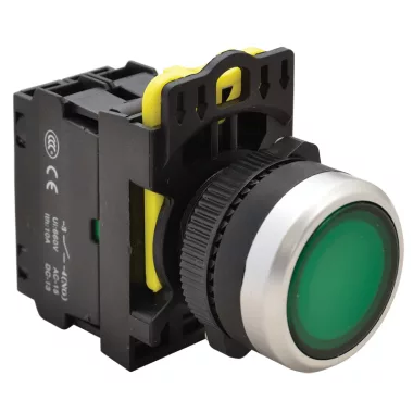 TRACON NYG3-LG Világító nyomógomb, zöld 1×NO, 5A/230V AC-15, IP65, LED 230V AC/DC