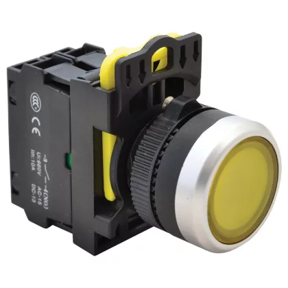 TRACON NYG3-LY Világító nyomógomb, sárga 1×NO, 5A/230V AC-15, IP65, LED 230V AC/DC
