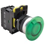TRACON NYG3-MLG Gombafejű világító nyomógomb,zöld 1×NO, 5A/230V AC-15, 40mm, IP65, LED 230
