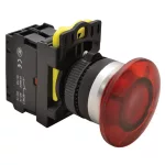   TRACON NYG3-MLR Gombafejű világító nyomógomb,piros 1×NC, 5A/230V AC-15, 40mm, IP65, LED 230V AC/DC