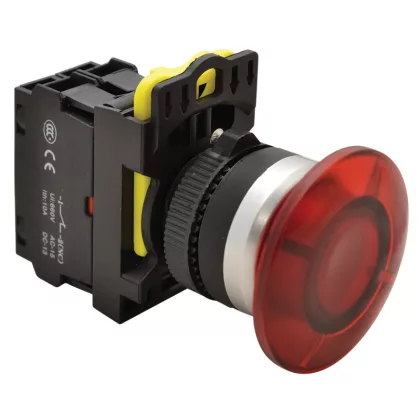 TRACON NYG3-MLR Gombafejű világító nyomógomb,piros 1×NC, 5A/230V AC-15, 40mm, IP65, LED 23