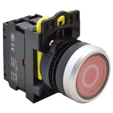 TRACON NYG3-P2L Jelölt, világító nyomógomb, piros, (fehér 0) 1×NC, 5A/230V AC-15, IP65, LED 230V AC/DC