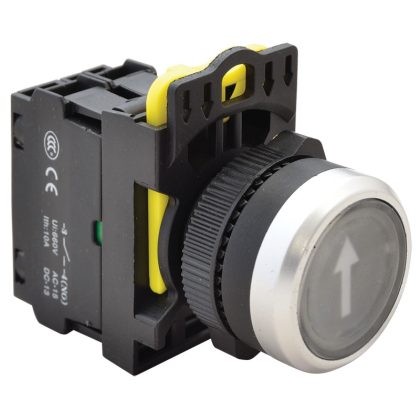 TRACON NYG3-P4L Jelölt, világító nyomógomb, fekete, (fehér nyíl) 1×NO, 5A/230V AC-15, IP65