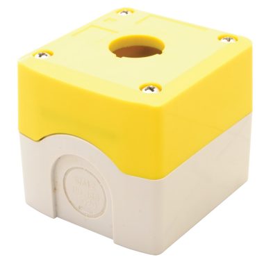 TRACON NYGD-1YE Összeállított tokozat nyomógombokhoz, sárga, 1-es d=22,5, IP65, 2×PG-13,5