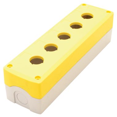 TRACON NYGD-5YE Összeállított tokozat nyomógombokhoz, sárga, 5-es d=22,5, IP65, 2×PG-13,5
