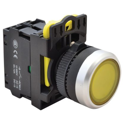 TRACON NYK3-LY Világító nyomókapcsoló, sárga 1×NO, 5A/230V AC-15, IP65, LED 230V AC/DC