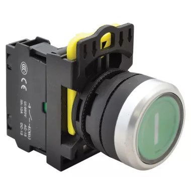 TRACON NYK3-P1 Jelölt nyomókapcsoló, zöld, (fehér I) 1×NO, 5A/230V AC-15, IP65