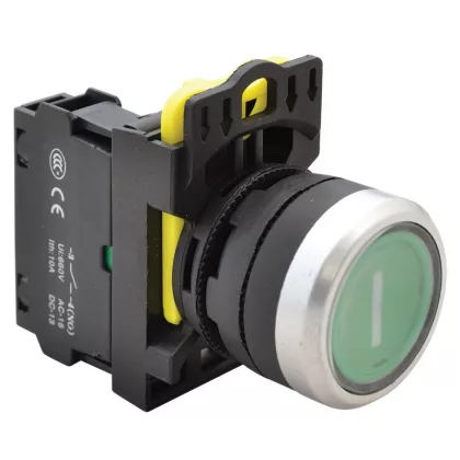TRACON NYK3-P1 Jelölt nyomókapcsoló, zöld, (fehér I) 1×NO, 5A/230V AC-15, IP65