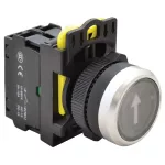   TRACON NYK3-P4L Jelölt, világító nyomókapcsoló, fekete, (fehér nyíl) 1×NO, 5A/230V AC-15, IP65, LED 230V AC/DC
