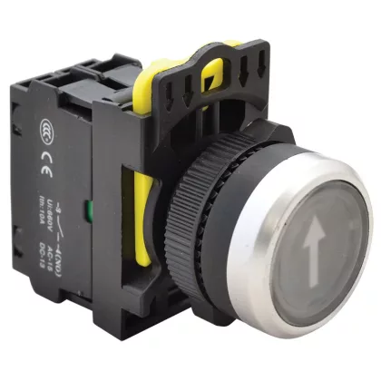 TRACON NYK3-P4L Jelölt, világító nyomókapcsoló, fekete, (fehér nyíl) 1×NO, 5A/230V AC-15, 