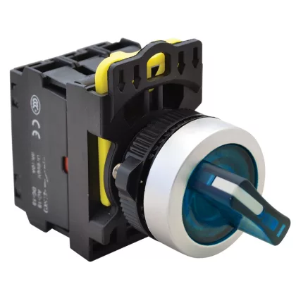   TRACON NYK3-SL24B Világítókaros kapcsoló, kék, LED, kétállású, rugóvissza 1×NO+1×NC, 5A/230V AC-15, IP65, LED 230V AC/DC