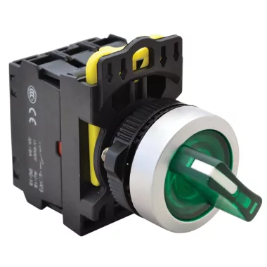 TRACON NYK3-SL24G Világítókaros kapcsoló, zöld,LED, kétállású, rugóvissza 1×NO+1×NC, 5A/230V AC-15, IP65, LED 230V AC/DC