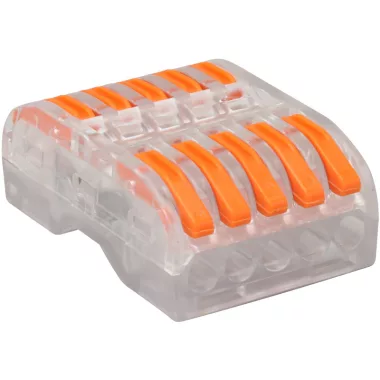 TRACON OVOTT55 Csavar nélküli vezetékösszekötő, toldó, nyitható, átlátszó 0,5-4mm2, 32A, 400VAC 5P